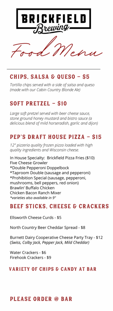 Brickfield Food Menu 12 Sheet
